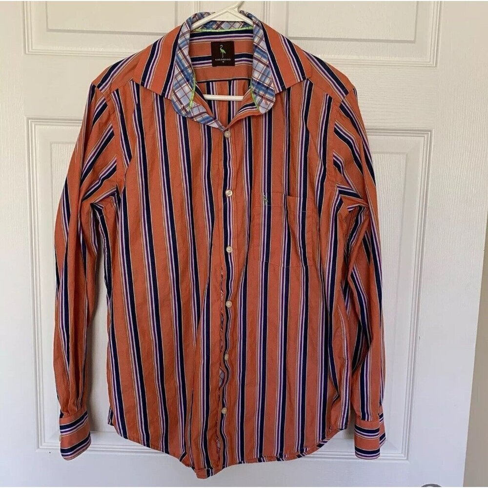 Tailorbyrd Men’s Medium Flip Cuff Long Sleeve Shirt Orange Stripe Button